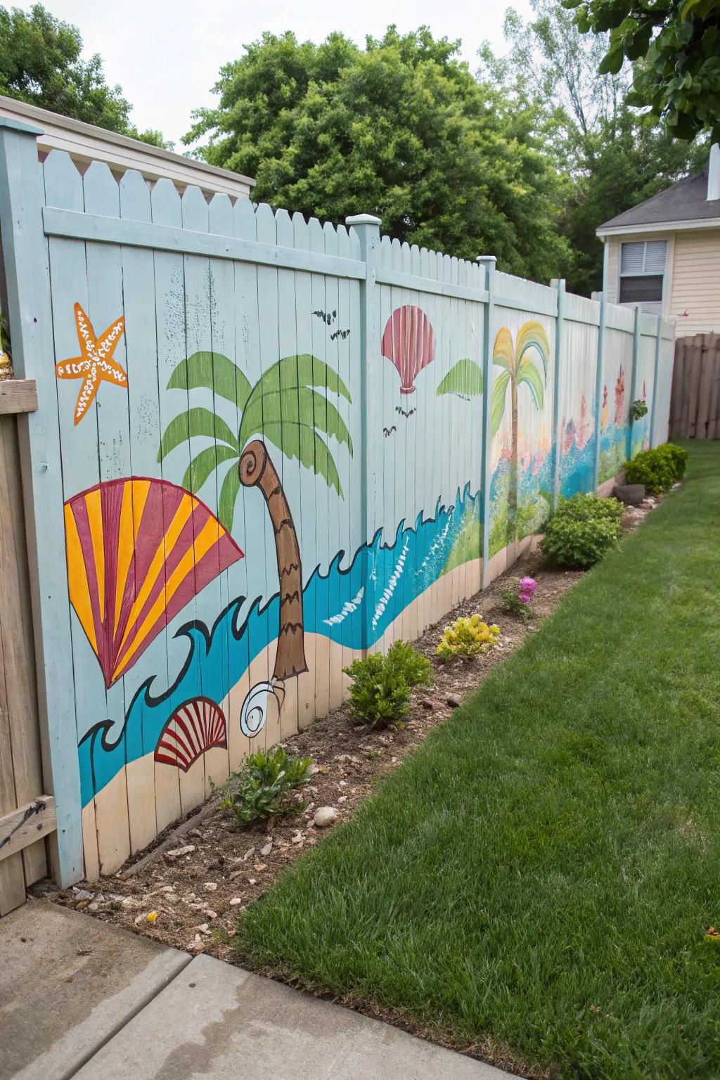 Transform your fence into a canvas with a painted mural.