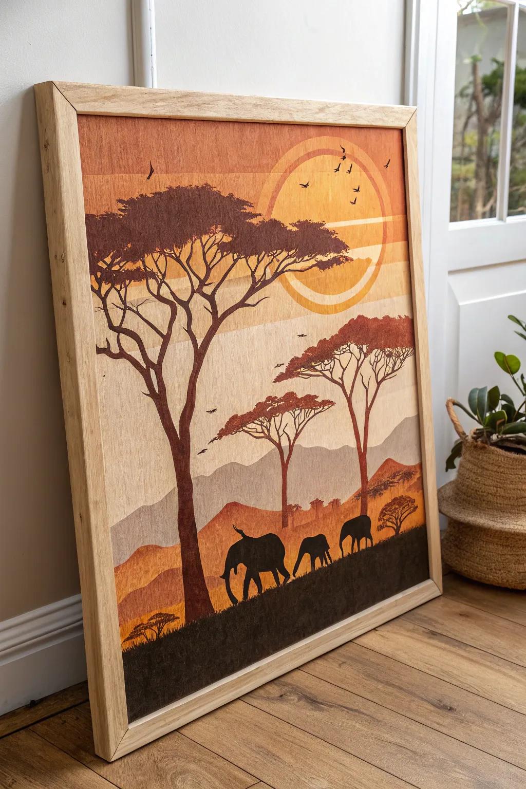 Bring the warmth of an African sunset into your home with this stunning handcrafted wall art.