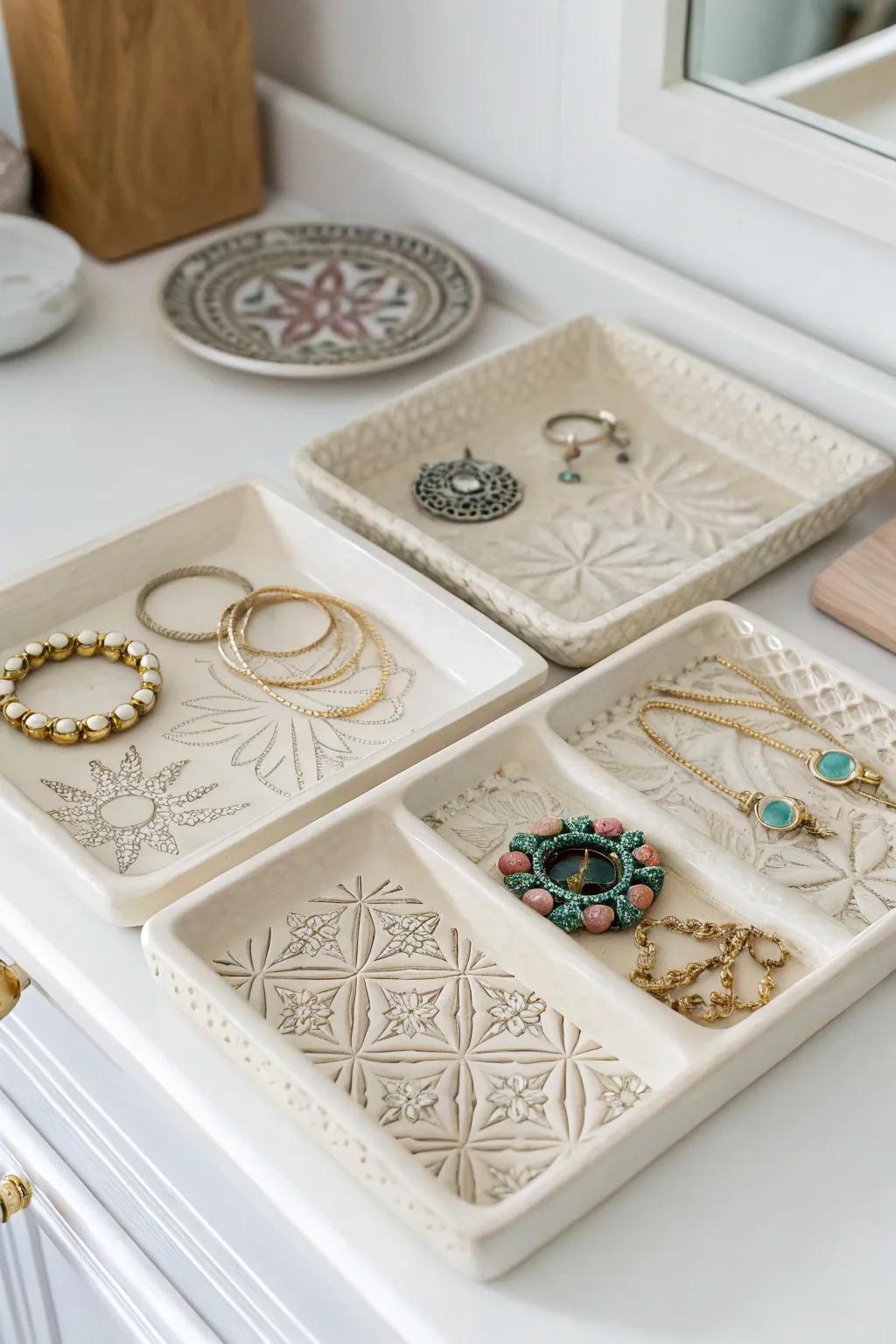 Organize your accessories with elegant air dry clay jewelry trays.