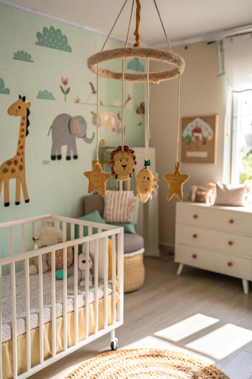 Mobiles add movement and visual interest to the nursery.