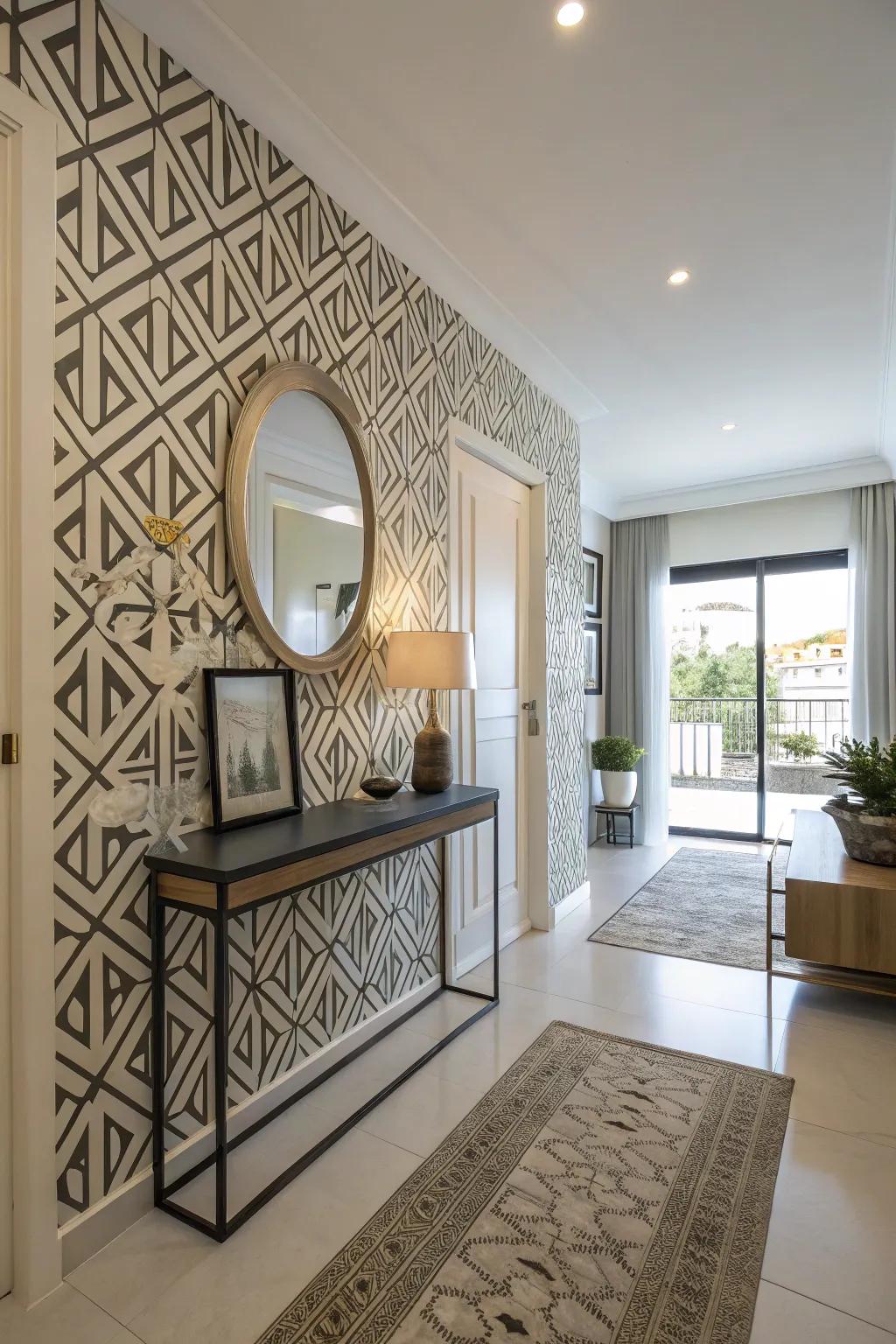 Geometric patterns add a modern touch to entryways.