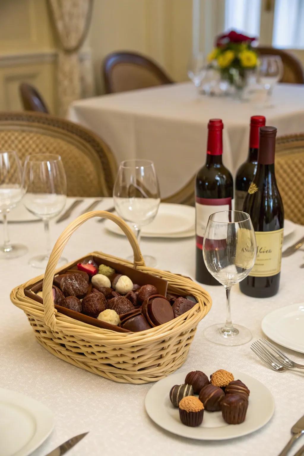 Indulge in luxury with this wine and chocolate basket.