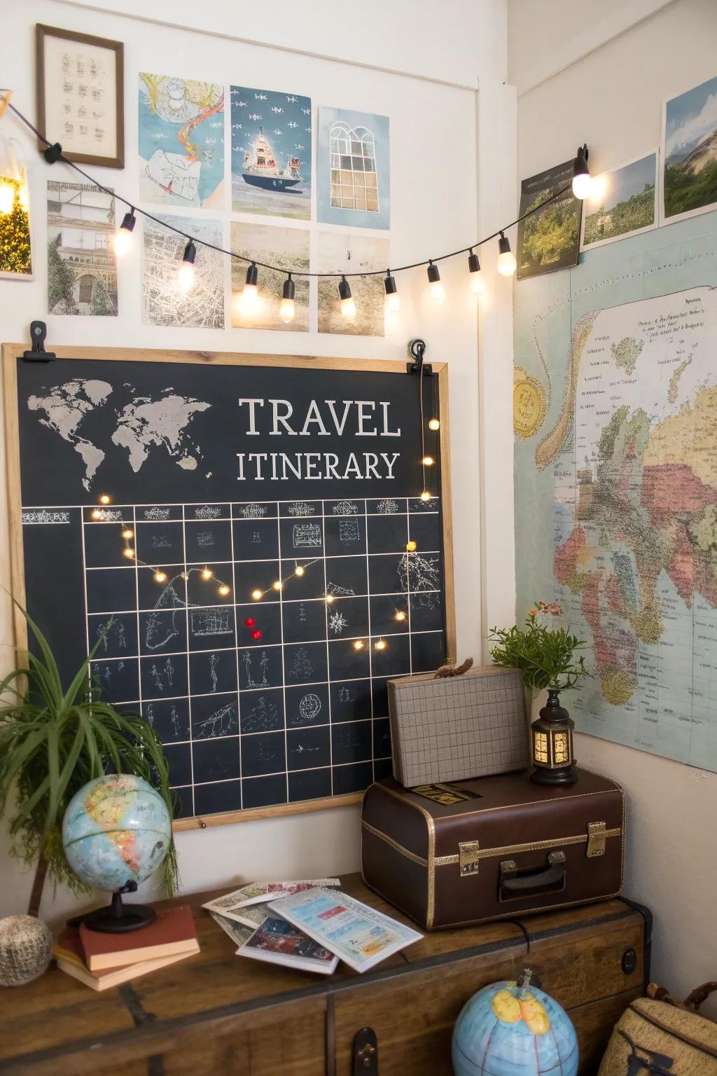 A travel-savvy chalkboard calendar that organizes your adventures.