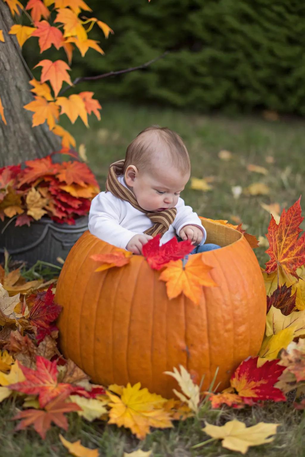 Fall foliage adds a natural and seasonal touch to the setup.