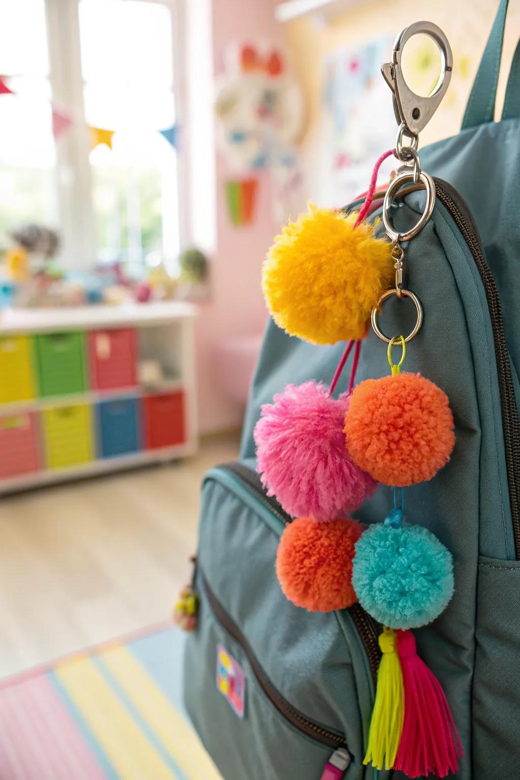 Add a pop of color with pom pom keychains.