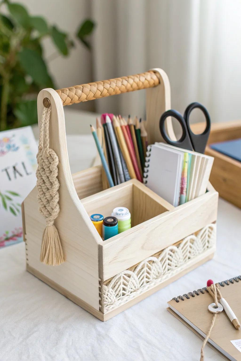 Transform your study space with a chic and eco-friendly DIY Homework Caddy, perfect for keeping your supplies stylishly organized.