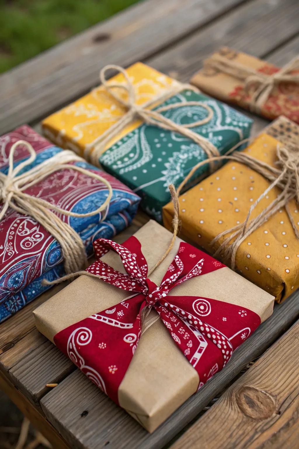 Bandana gift wrap is eco-friendly and adds a personal touch.