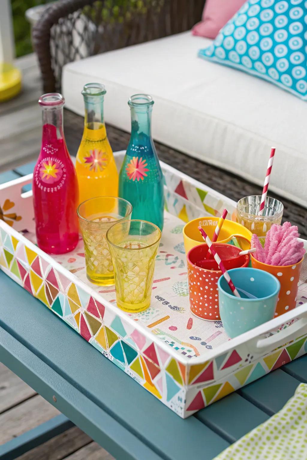 Add personality with a tray featuring playful patterns.