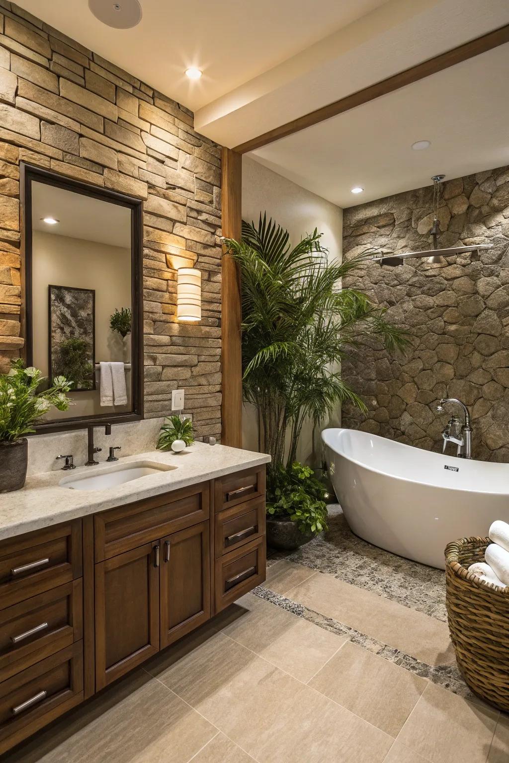 Stone-look tiles bring earthy textures indoors.