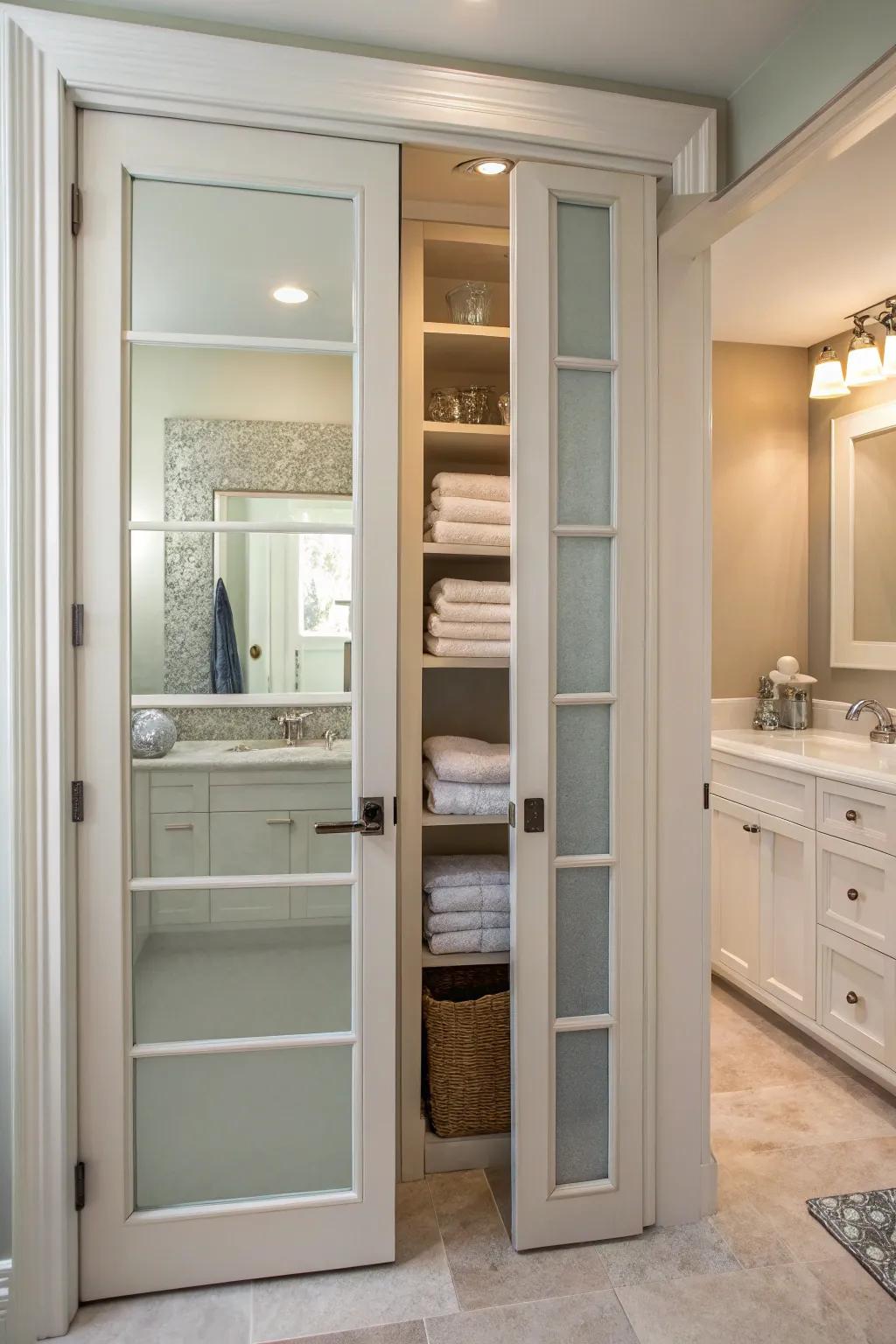 Frosted glass doors bring lightness and openness to your closet.