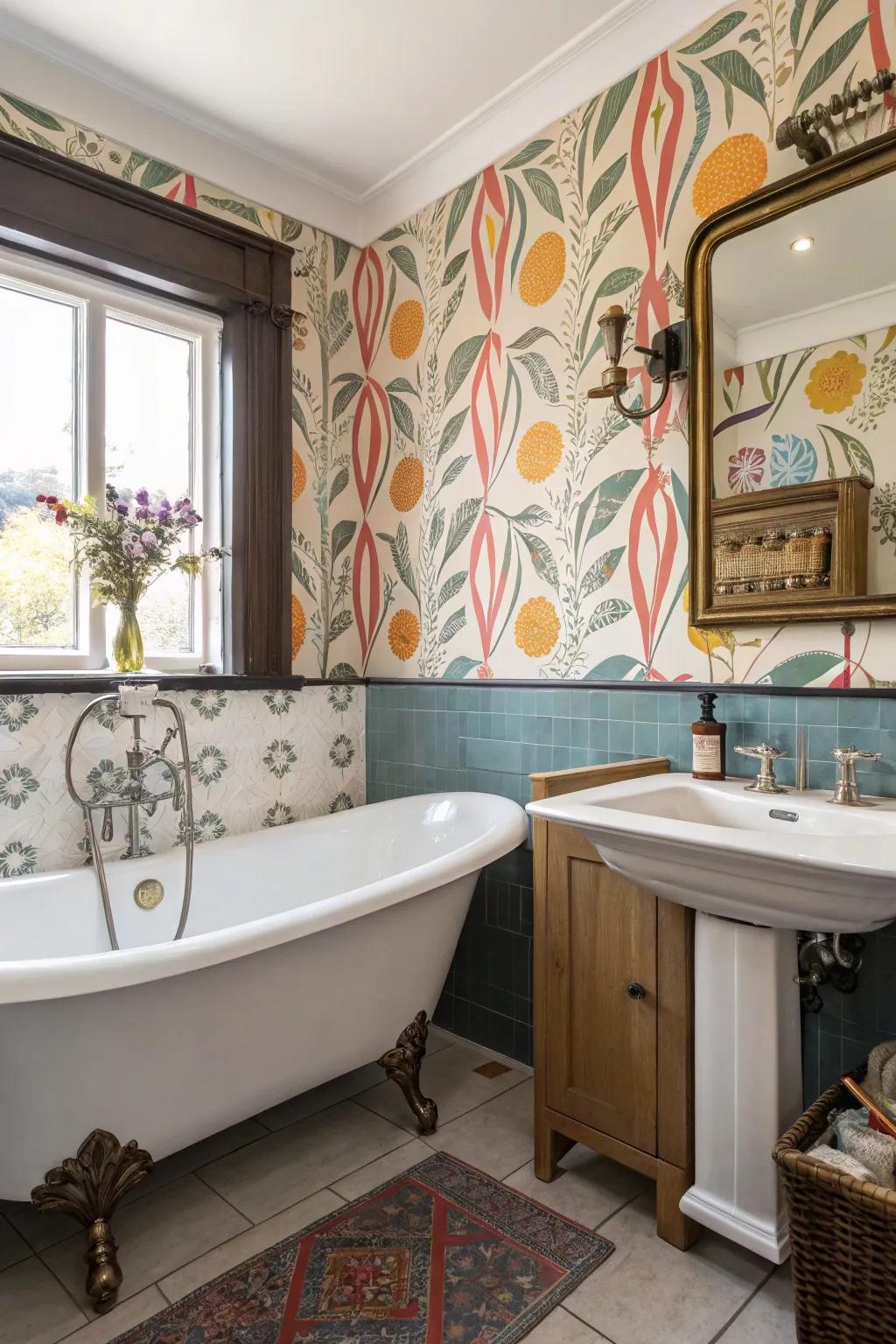 A harmonious blend of vintage and modern elements in this bathroom.