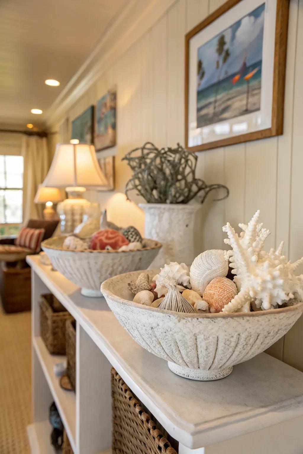 Seashells and coral bring a touch of the ocean to this beach house.