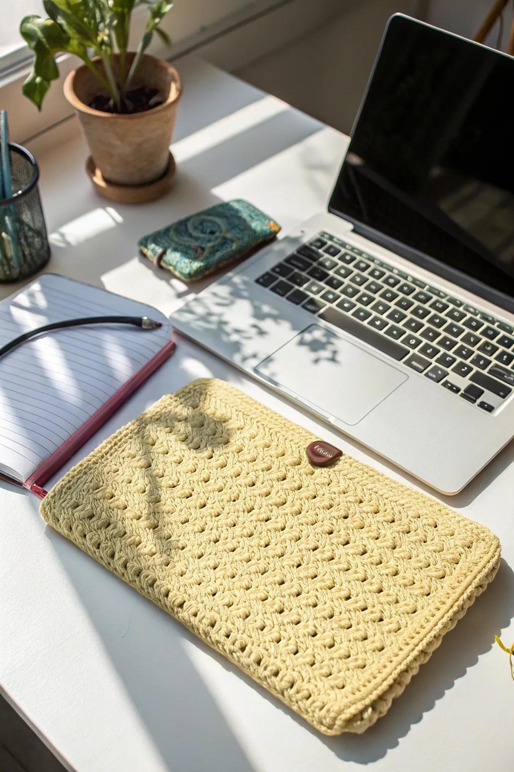 Protect your laptop with a handmade crochet sleeve.