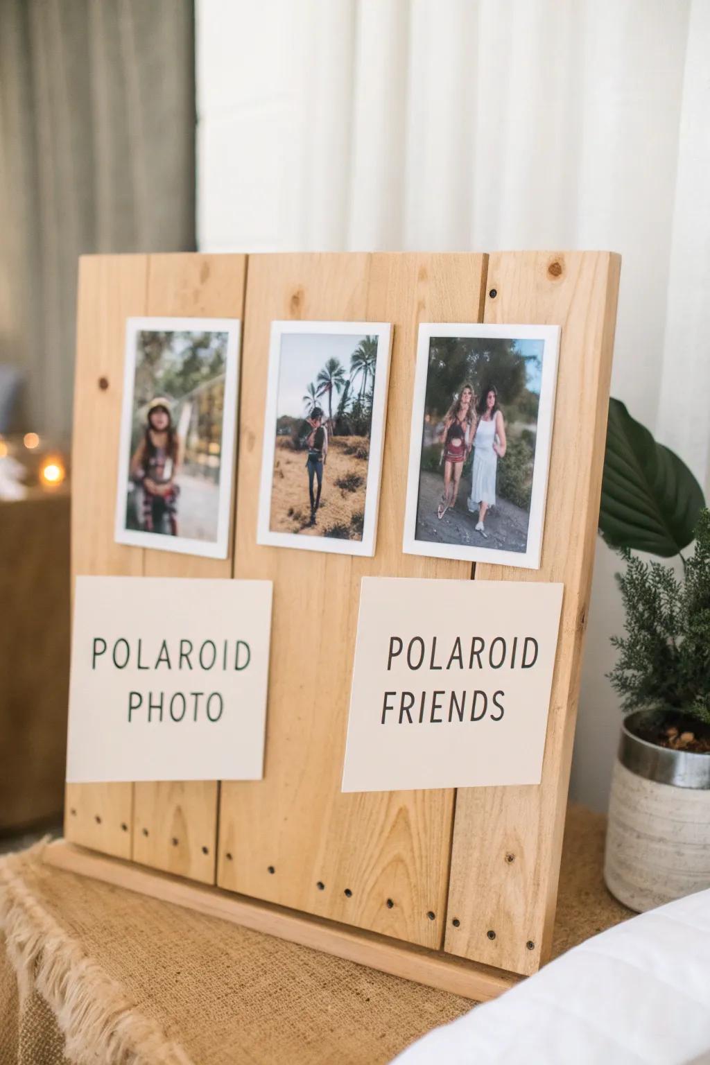 Capture the joy of spontaneous moments with a chic Polaroid display.