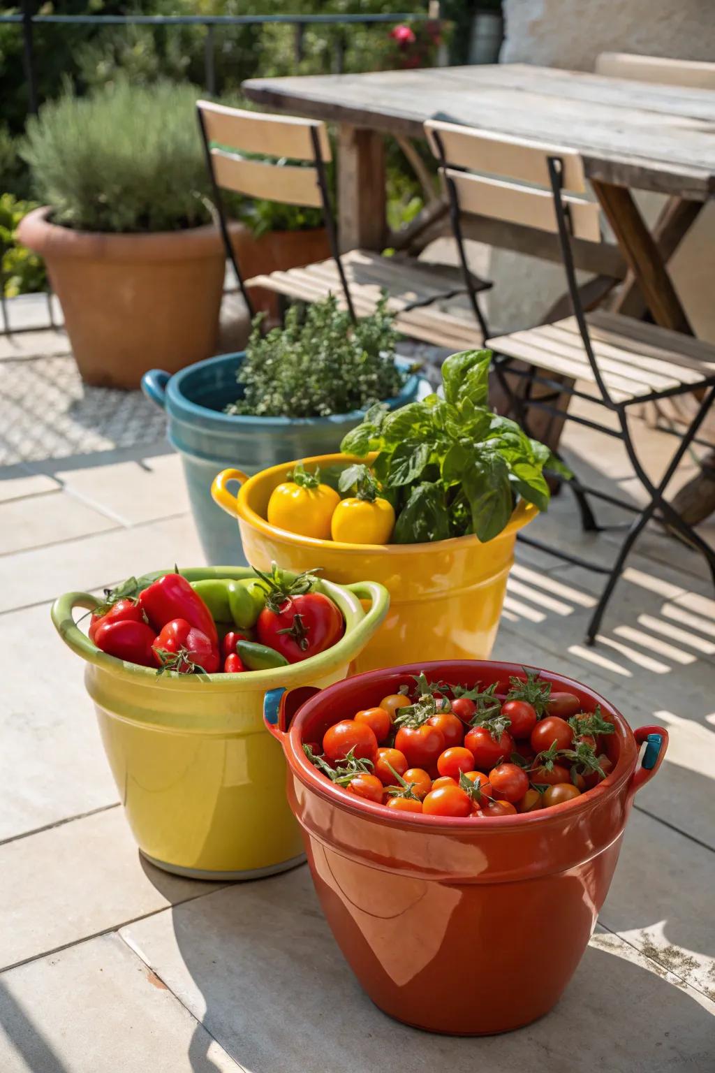 Ceramic pots add color and style to your garden setup.