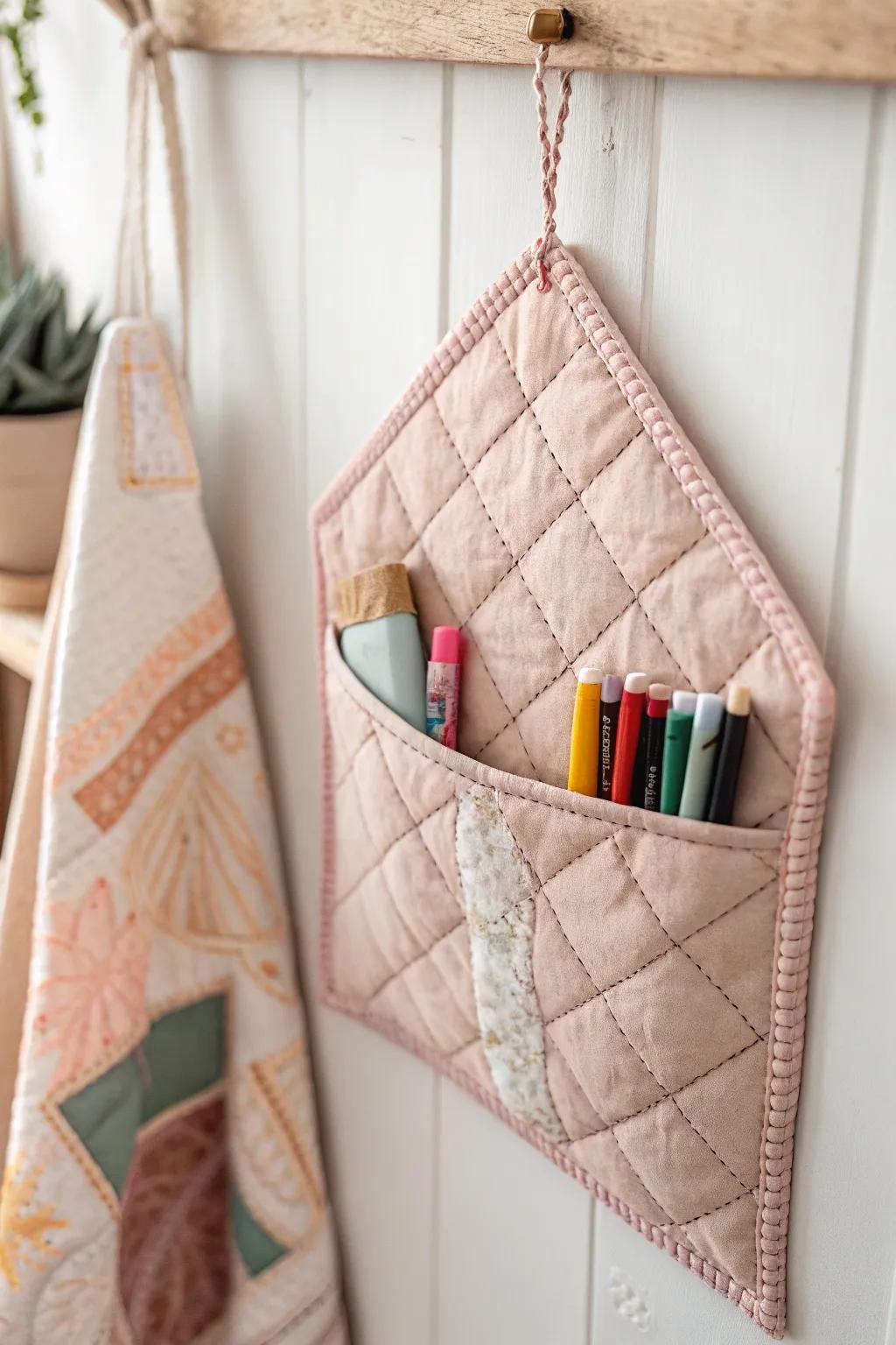 Stylish and functional: Quilted pockets for your markers, blending art and organization.