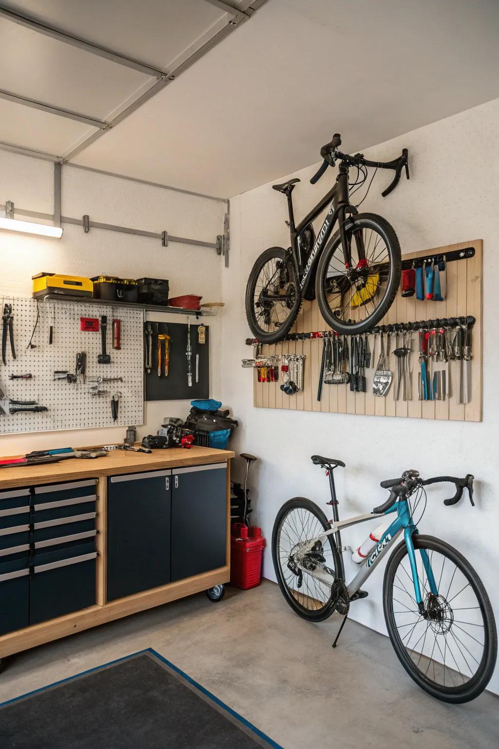 Keep your garage tidy with a wall-mounted bike hanger.