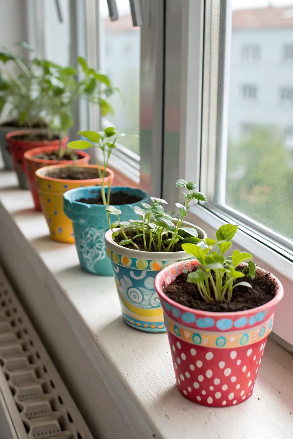 Grow creativity with painted plant pots.