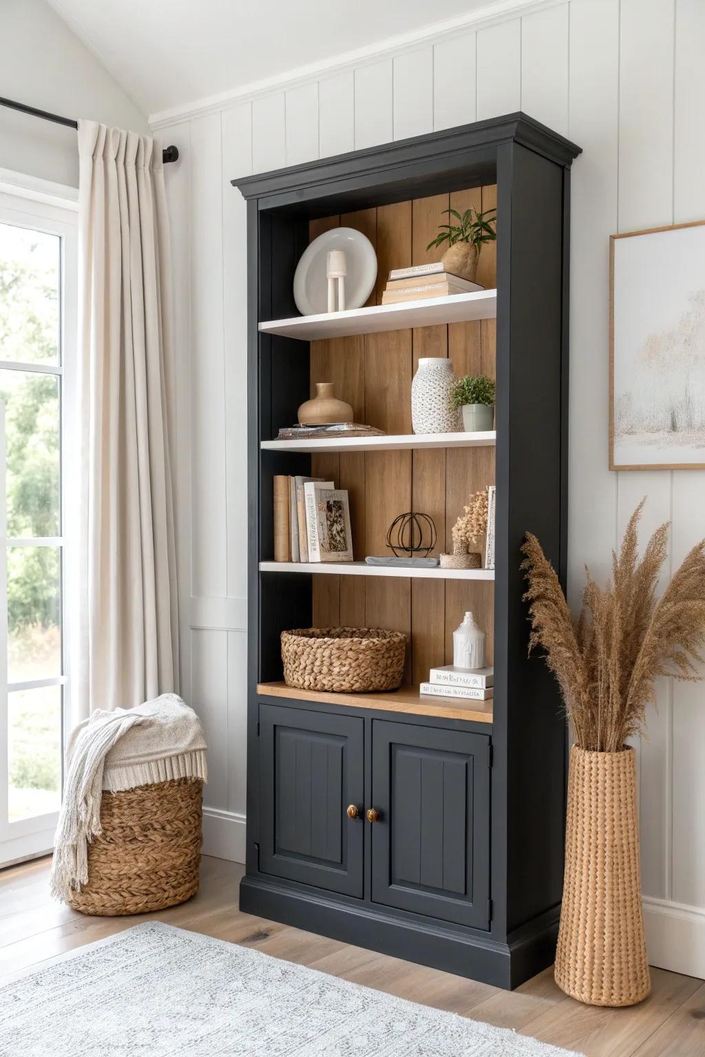 Transform your bookshelf with a rich, dark back panel for an elegant, minimalist touch that highlights your decor.