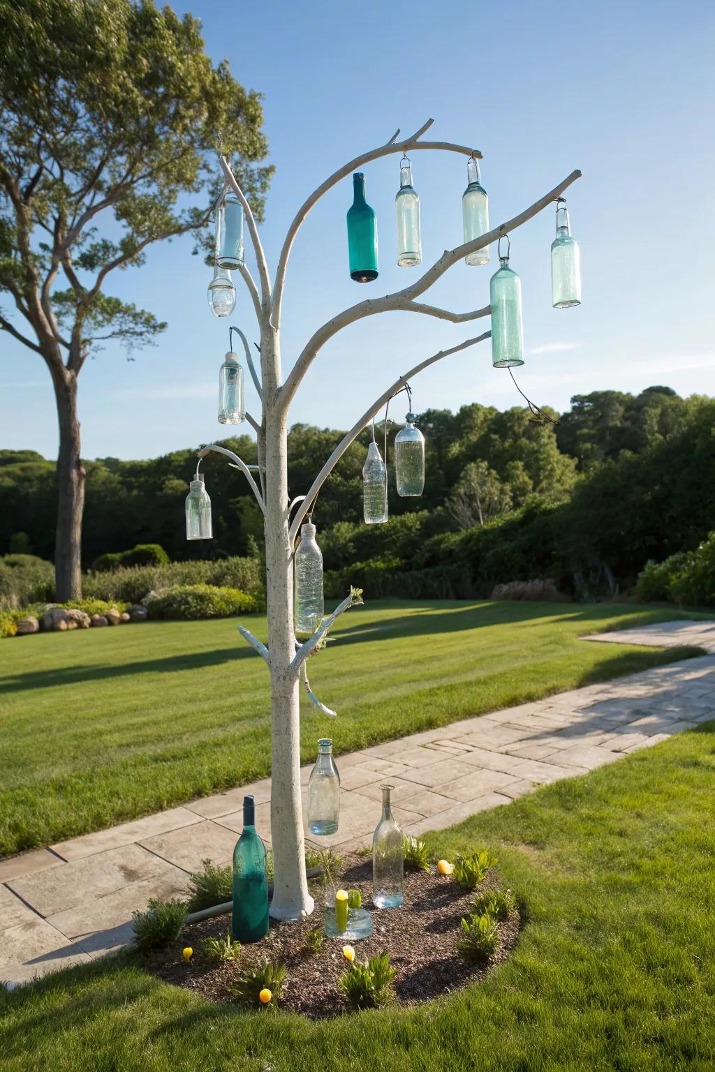 Elevate your garden with a touch of artistry—discover the beauty of an outdoor bottle tree. 🌿✨
