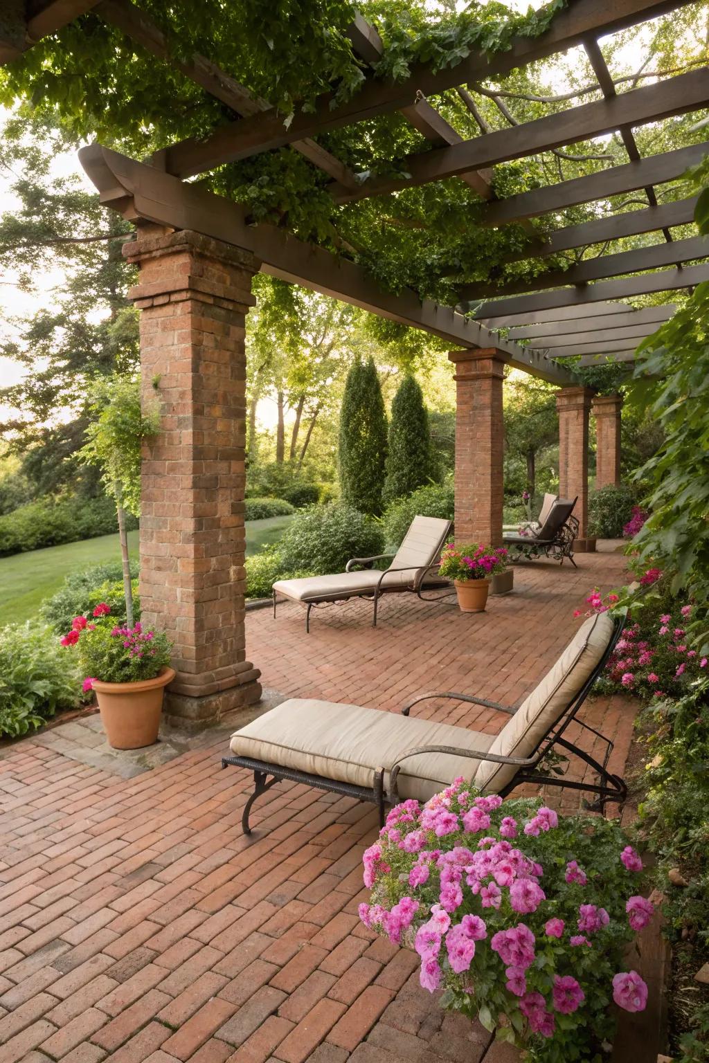 A classic brick patio is perfect for timeless relaxation.