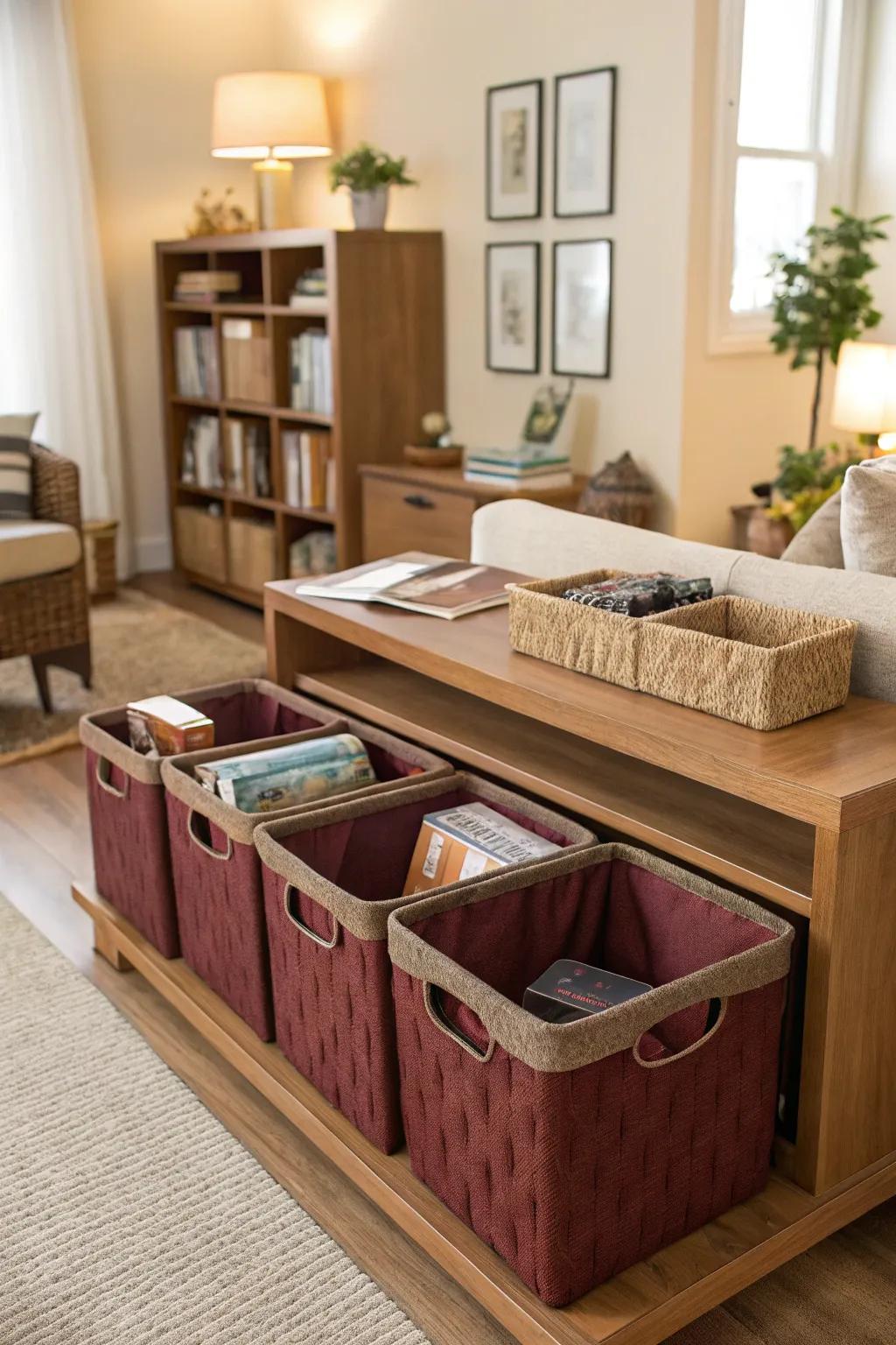 Storage baskets offer a stylish solution for organizing clutter.