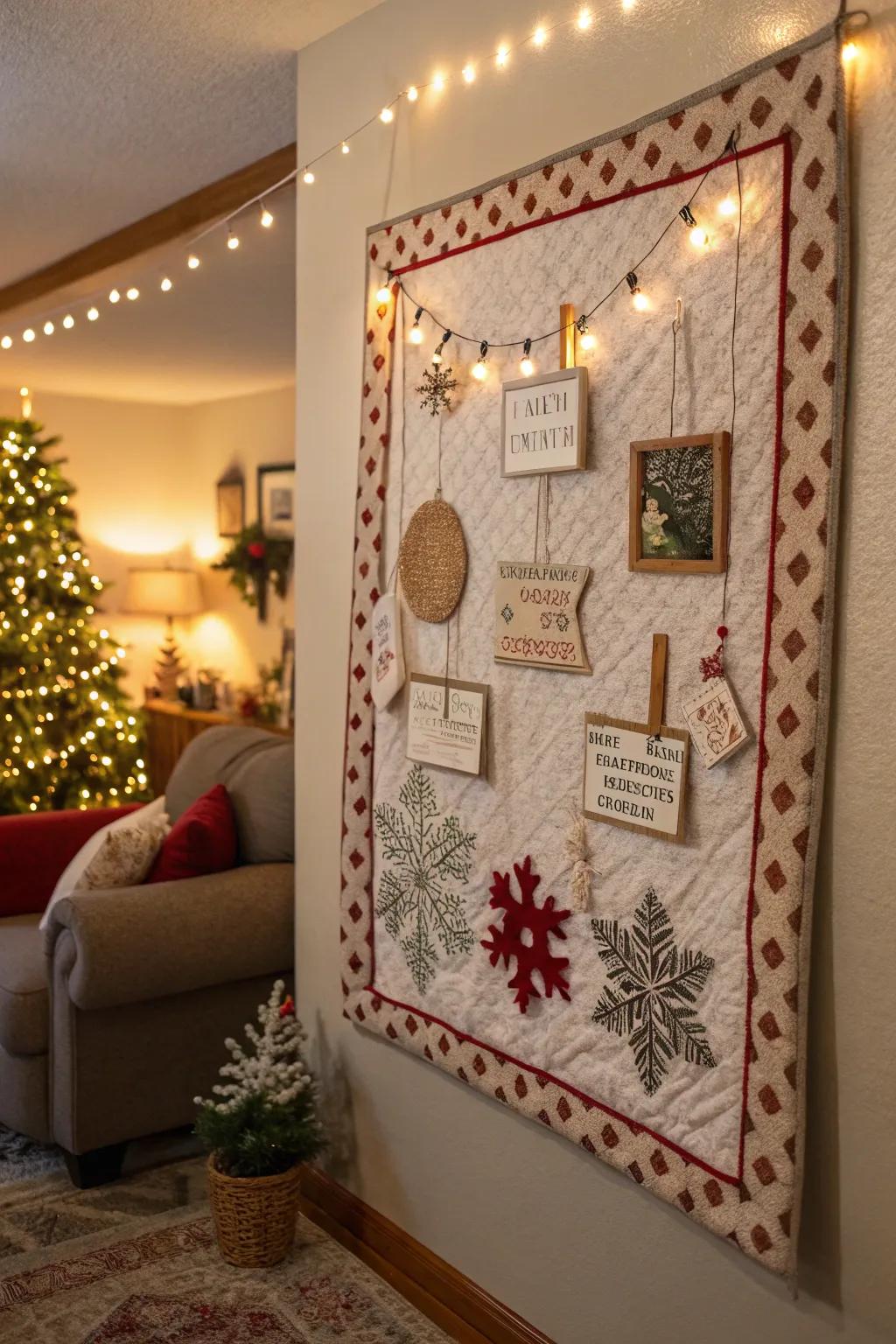 Quilted fabric backgrounds bring warmth and coziness.