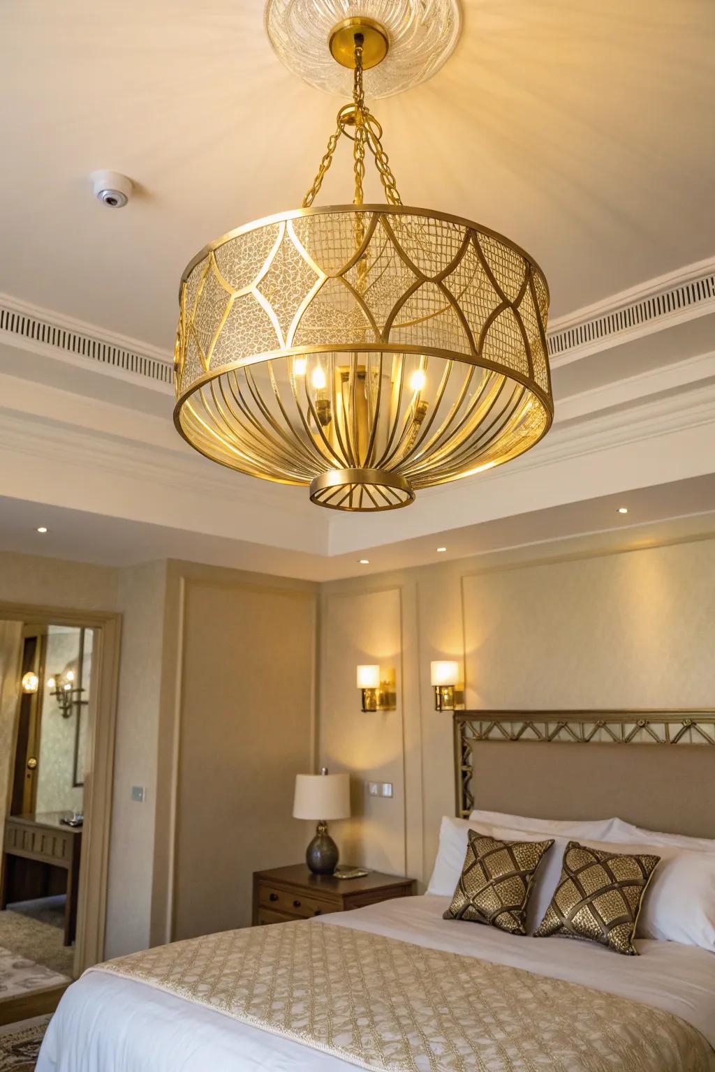 A luxurious gold ceiling fixture that adds drama and elegance.