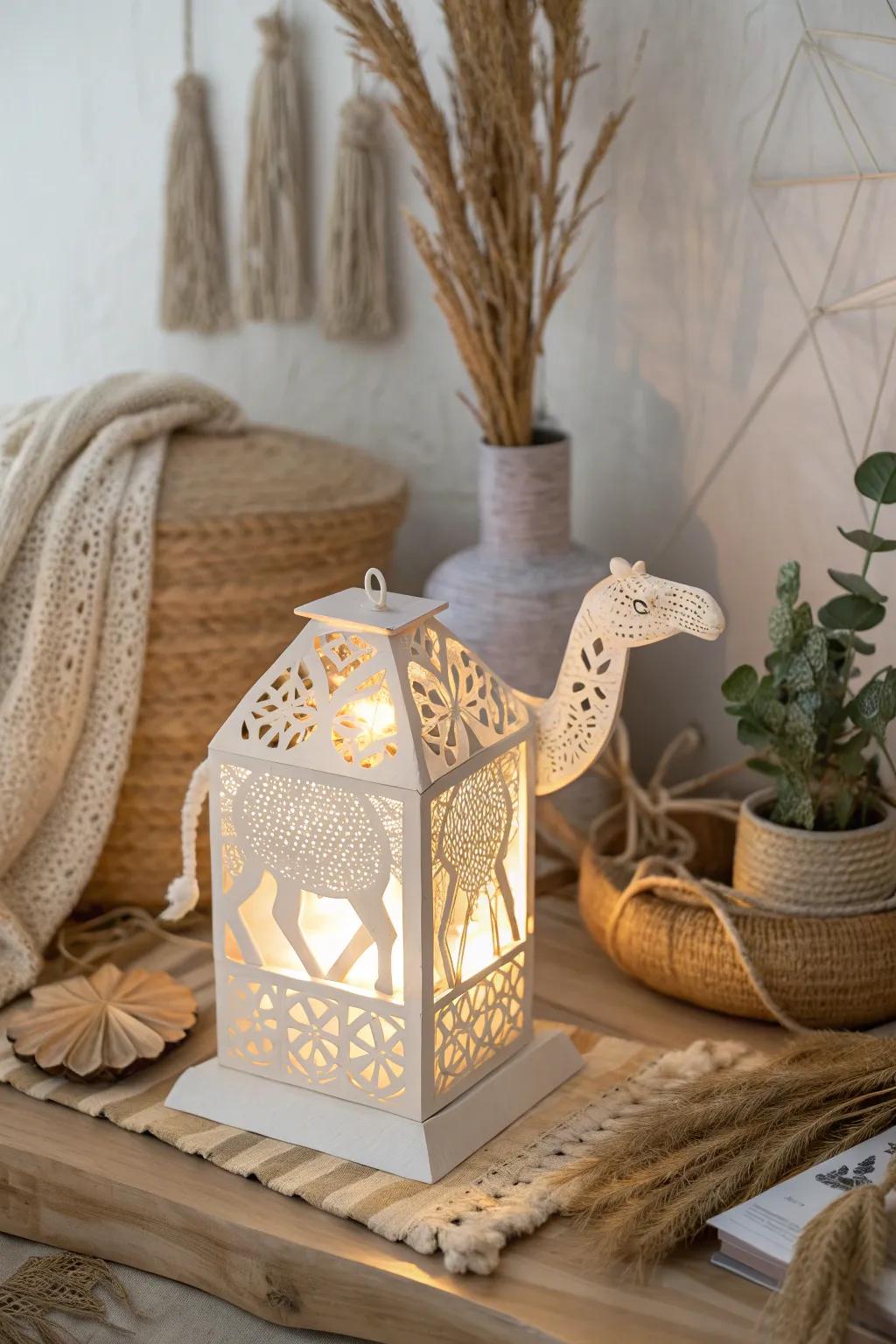 Illuminate your space with the charm of a handcrafted camel lantern, perfect for cozy evenings and minimalist decor.