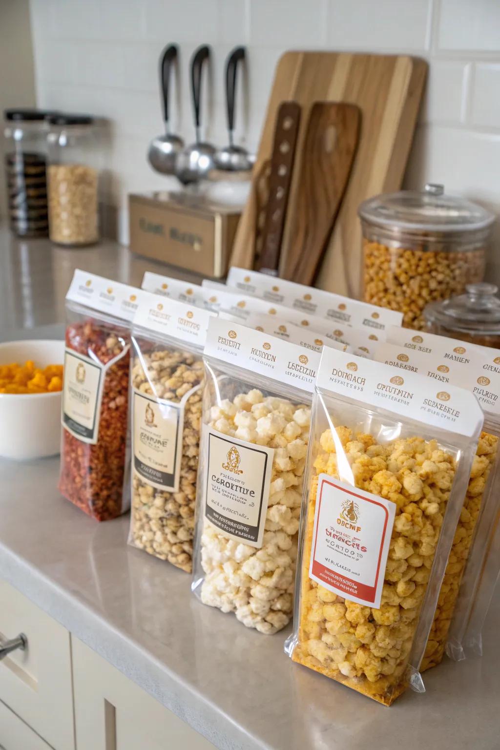 Popcorn kernel packs for a carnival treat at home.