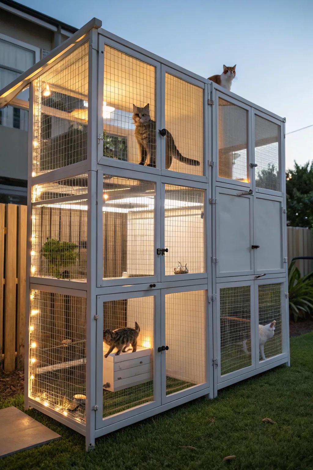 A modular catio with sections that can be reconfigured.