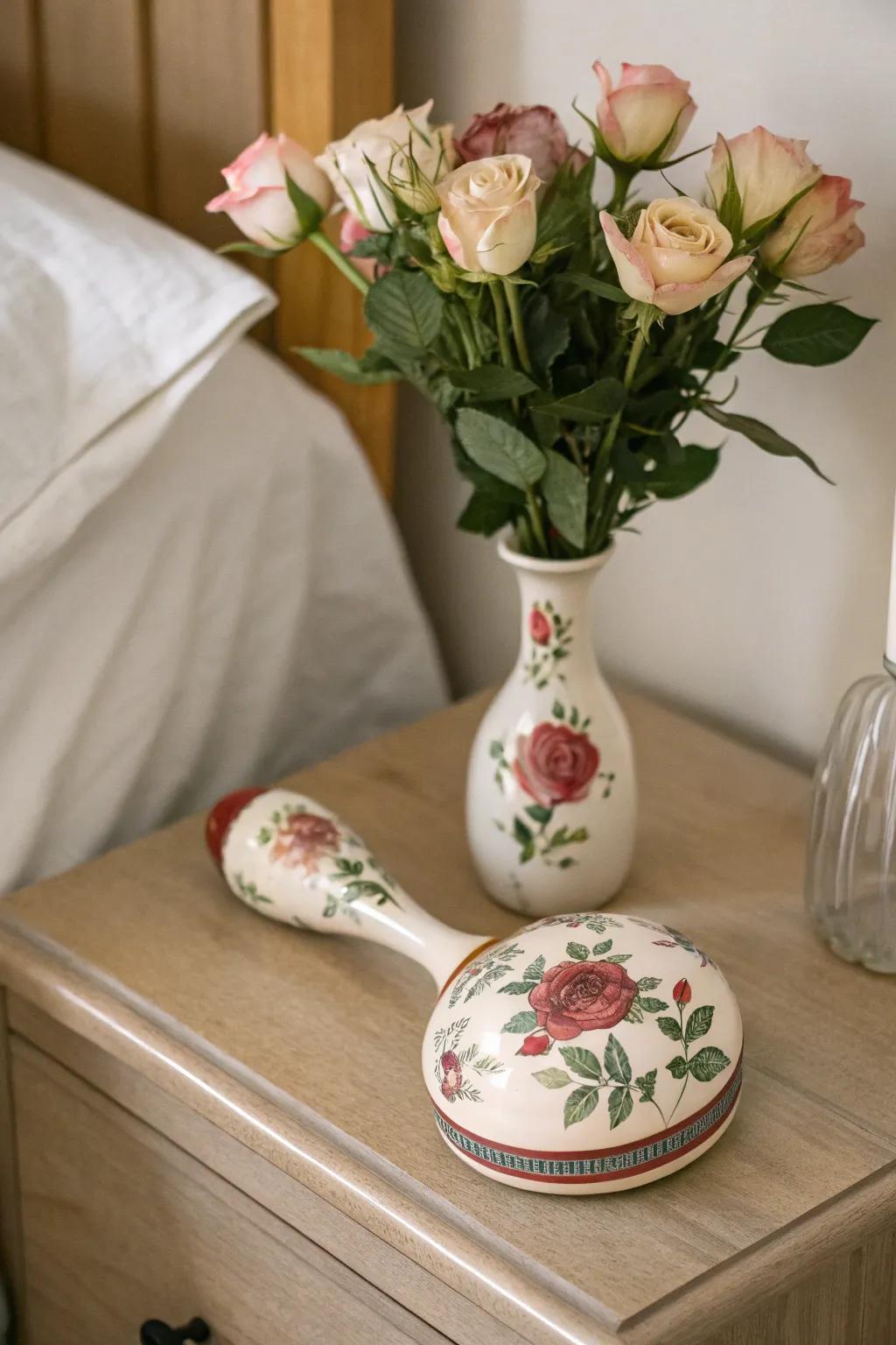 Floral pattern rattles bring garden beauty indoors.