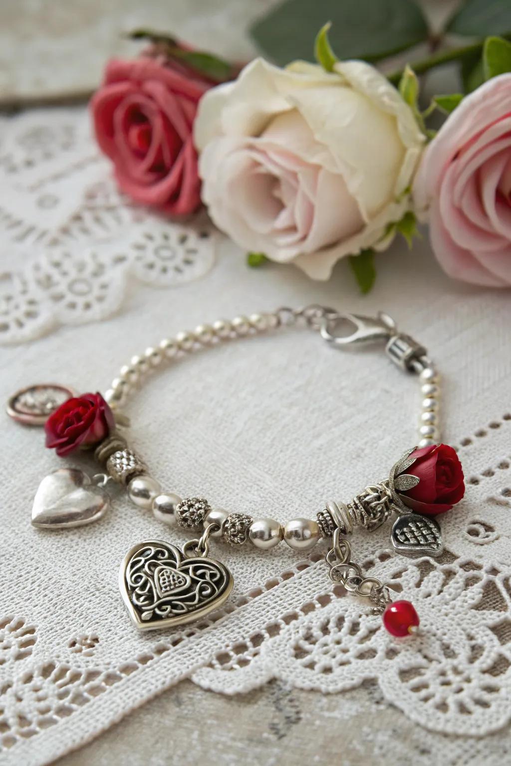 A romantic charm bracelet that symbolizes love and affection.