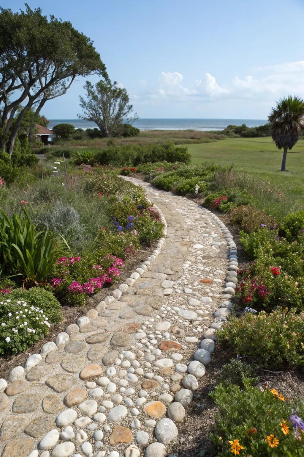 Shell pathways bring a coastal vibe to any garden.