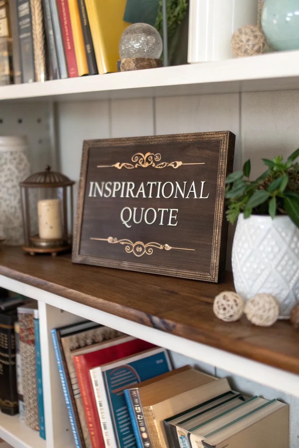 An inspirational quote plaque with elegant typography.