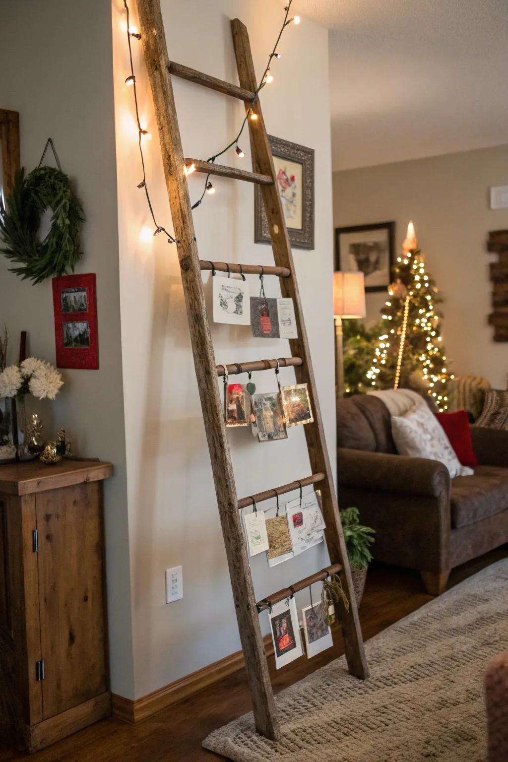 A vintage ladder makes a charming card display.