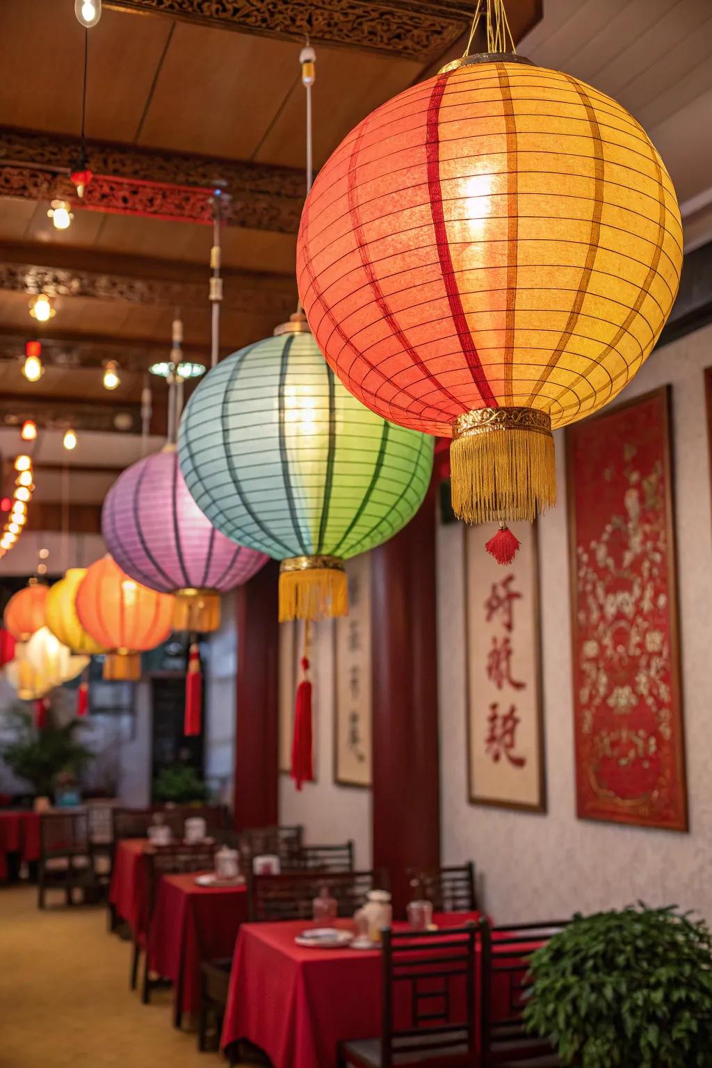 Chinese paper lanterns add a warm and inviting glow to holiday celebrations.