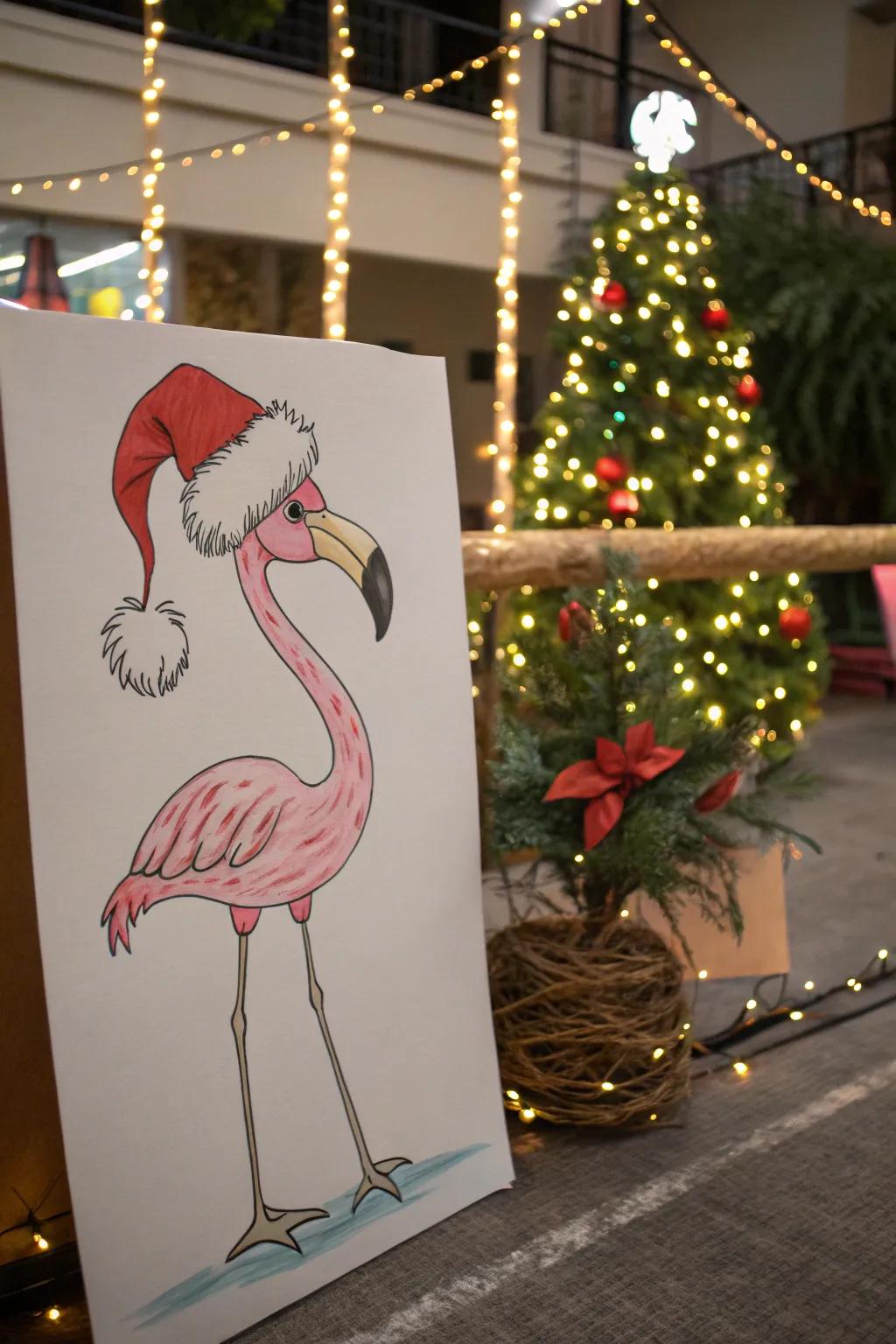 Bring a tropical twist to the holidays with festive flamingo drawings.