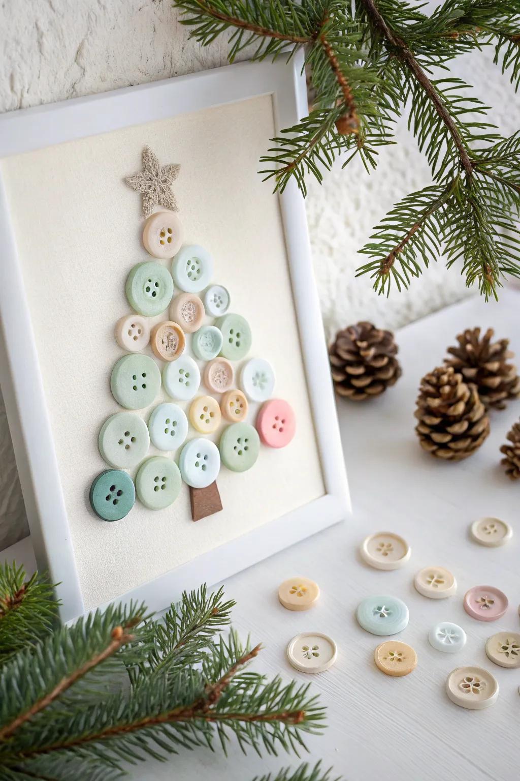 Craft a whimsical Christmas tree with painted buttons—where simplicity meets festive charm!