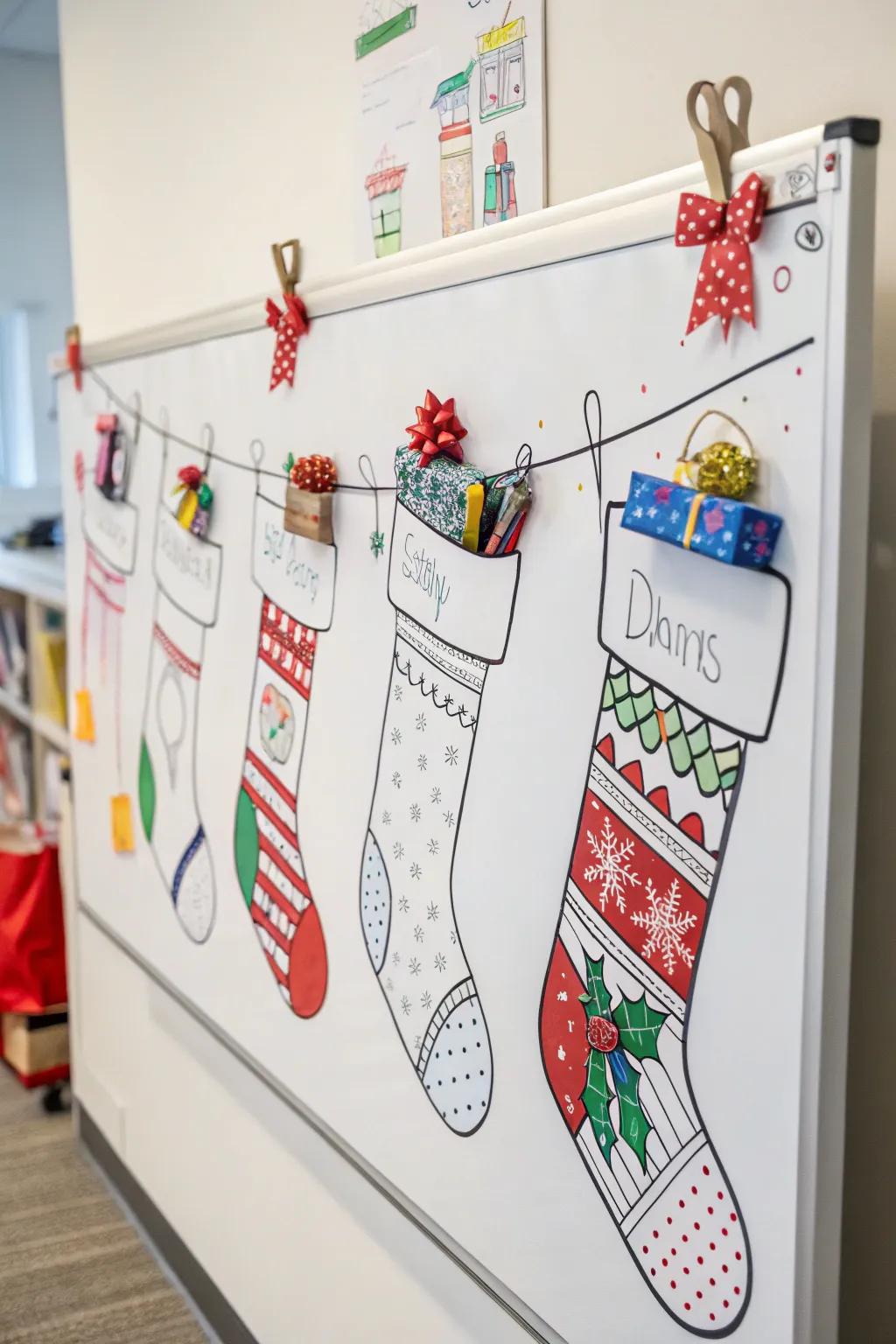 Christmas stockings filled with surprises create a charming display.