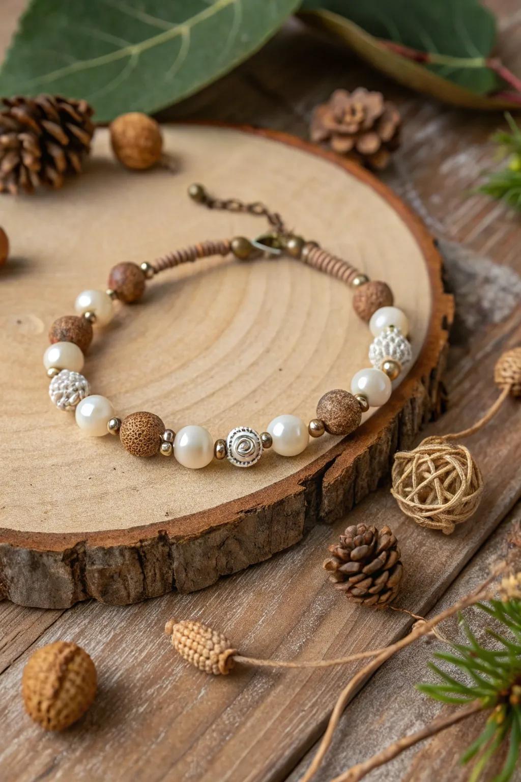 Rustic charm and pearls for a country-inspired bracelet.