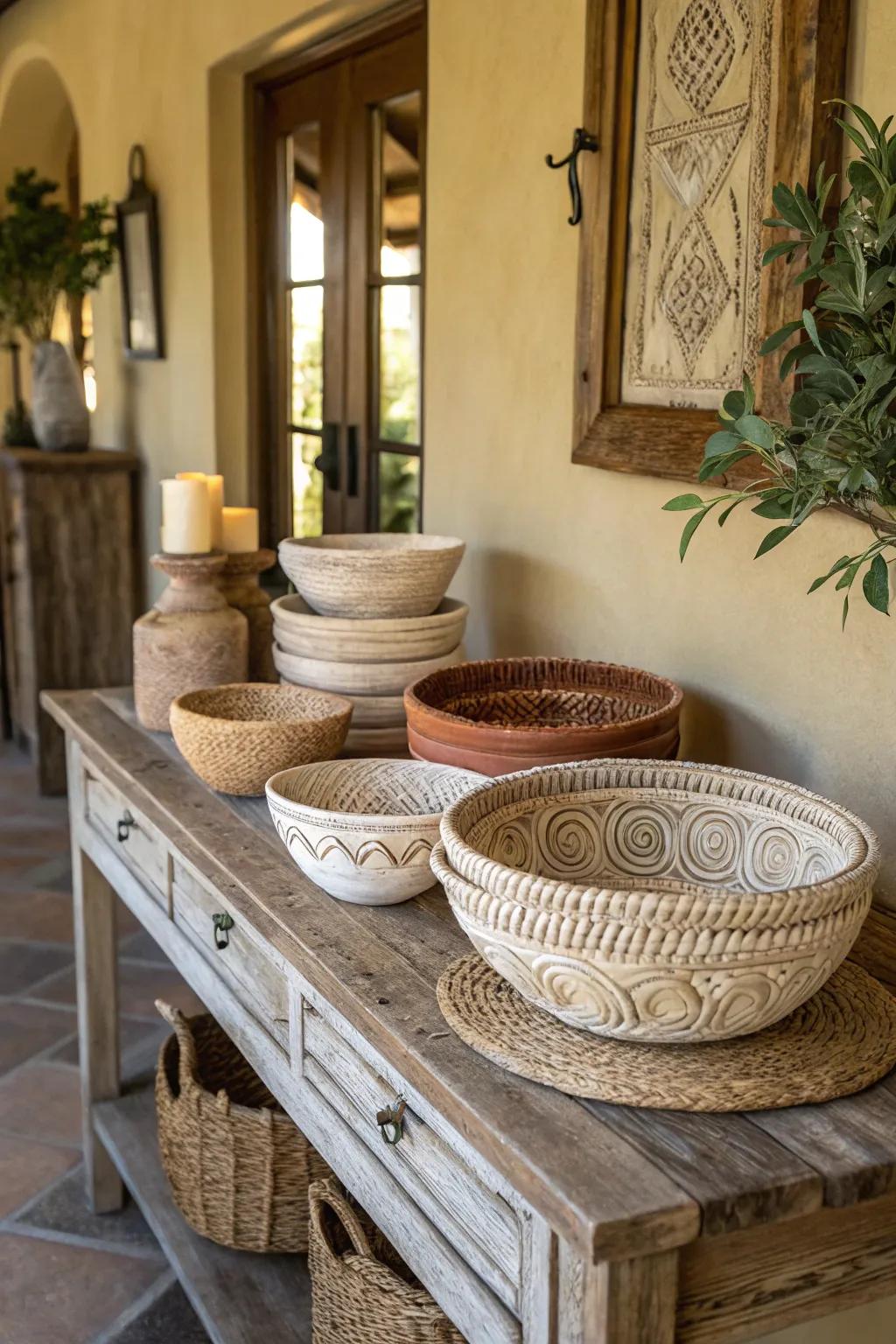 Add rustic charm to your home with artful clay coiled bowls.