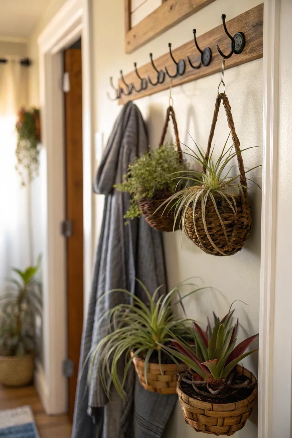 Air plants offer a quirky entryway greeting.