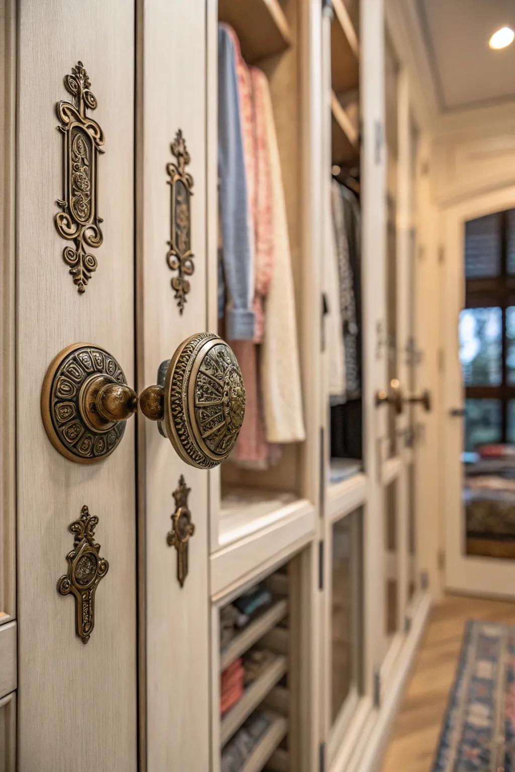 Vintage hardware adds charm and character, making your closet uniquely yours.