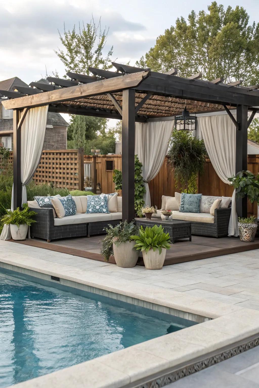 Pergolas offer shade and define areas on your pool deck.