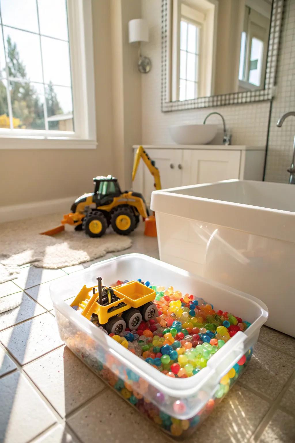 Colored water beads: a squishy, colorful sensory choice.