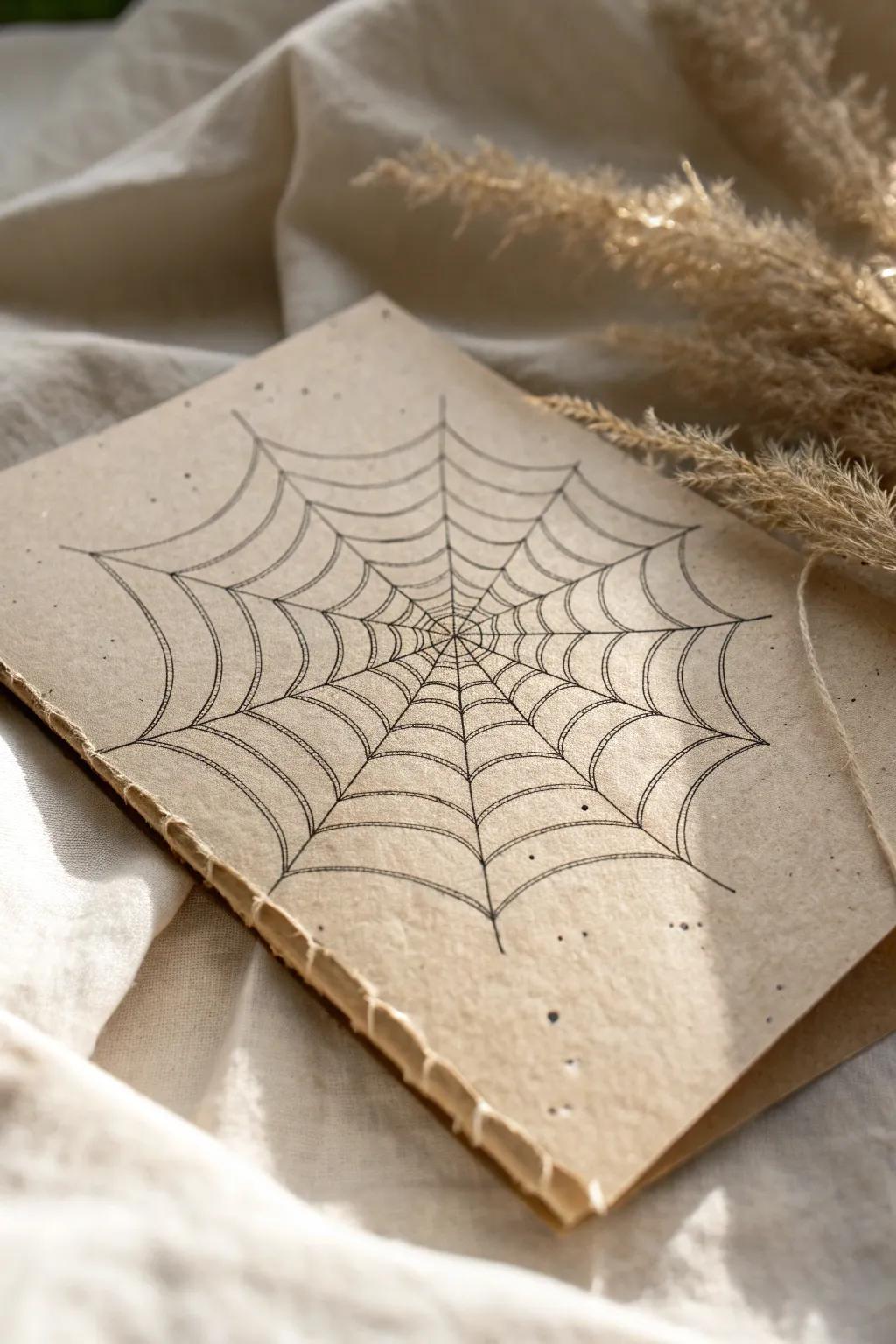 Crafting sustainability: Embrace eco-friendly artistry with this beautifully intricate spider web on recycled paper.