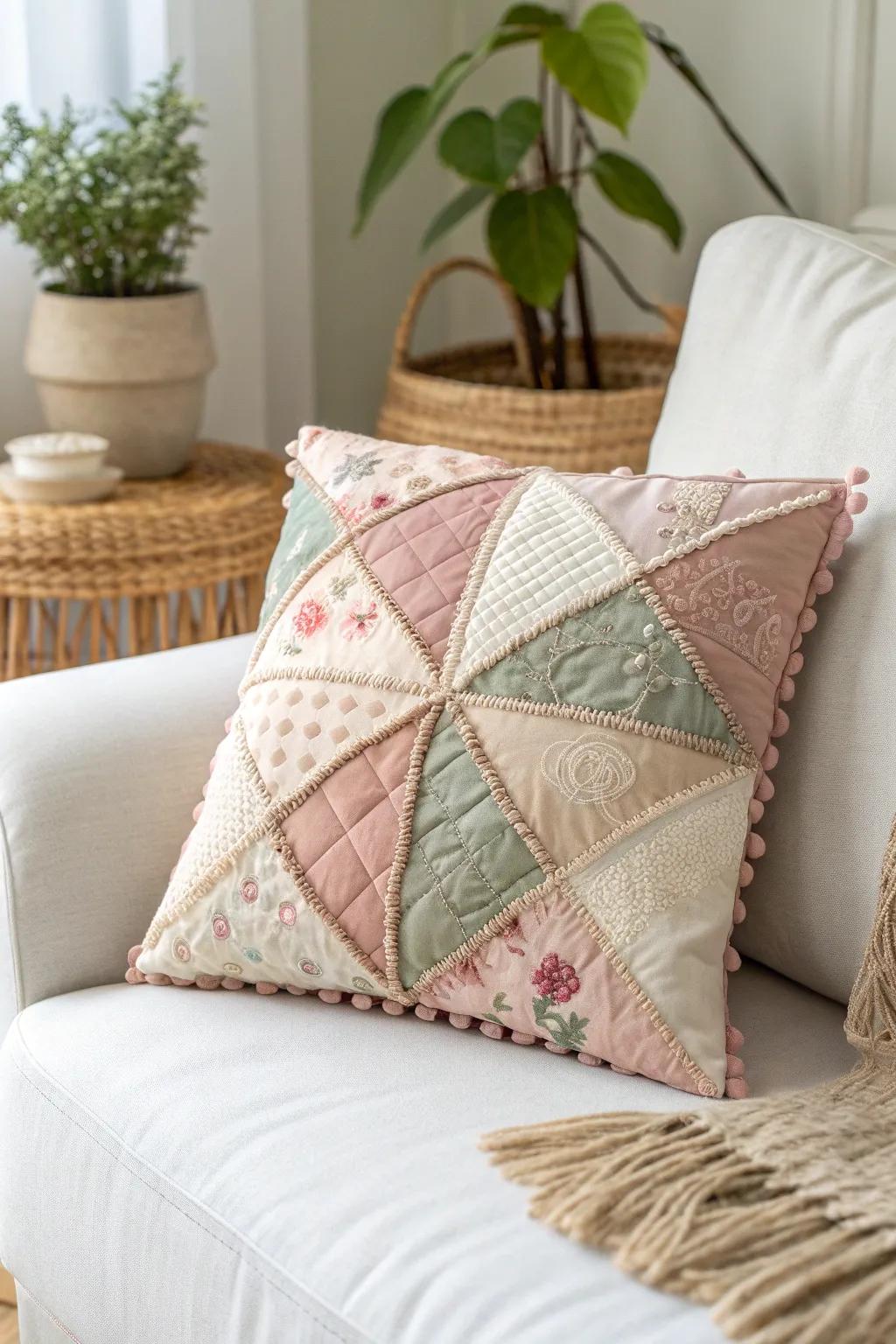 Embrace cozy elegance with handcrafted patchwork pillows, perfect for a touch of warmth and style in your living space.