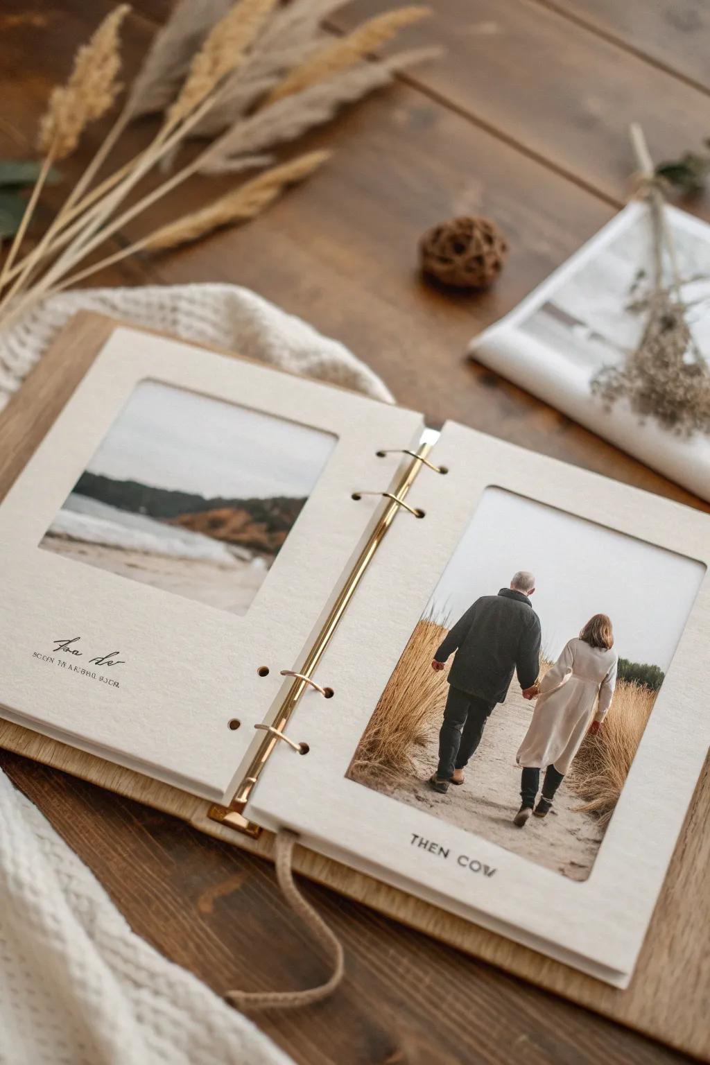 Capture your journey: A minimalist photo album celebrating love 'Then and Now'.