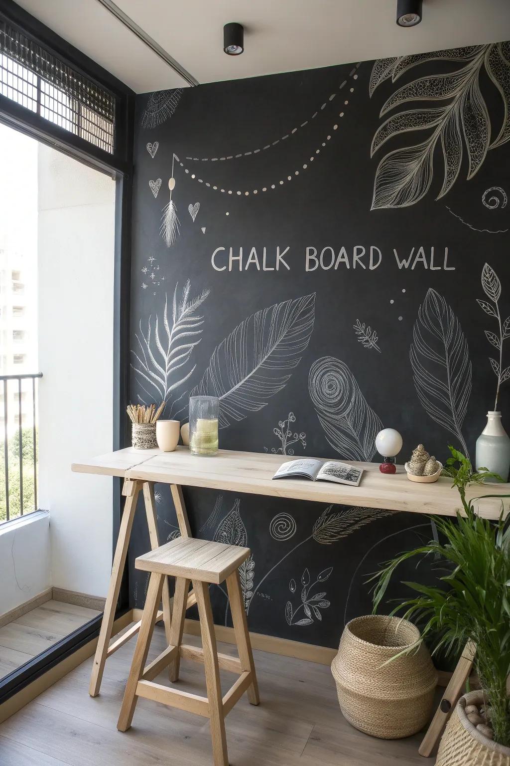 Unleash your creativity on a chic chalkboard wall—where ideas come to life in Scandinavian-Boho style.
